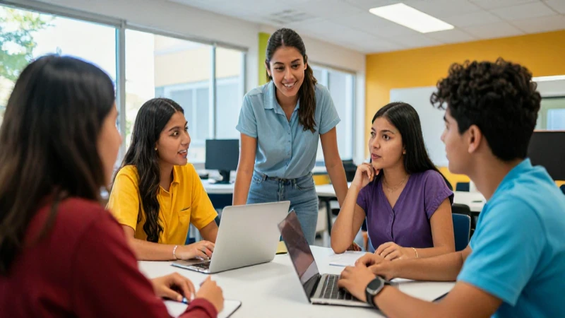 Jóvenes mexicanos colaborando en campus de tecnología