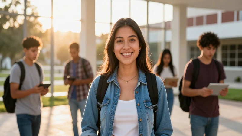 Estudiante mexicano en campus al atardecer