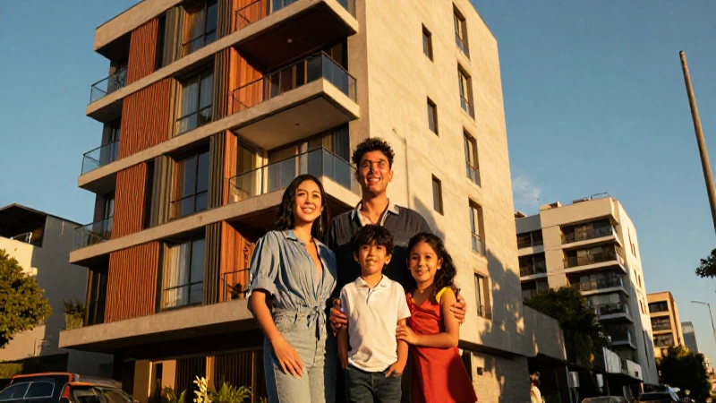 Familia mexicana en moderno atardecer de CDMX