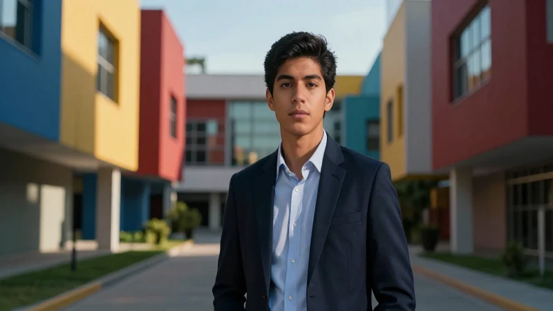 Estudiante mexicano universitario en campus moderno