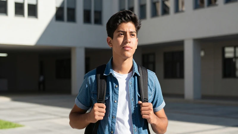 Joven mexicana en universidad bajo sol brillante