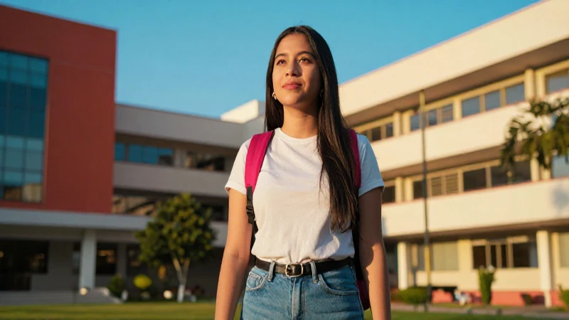 Estudiante mexicano vibrante en campus moderno