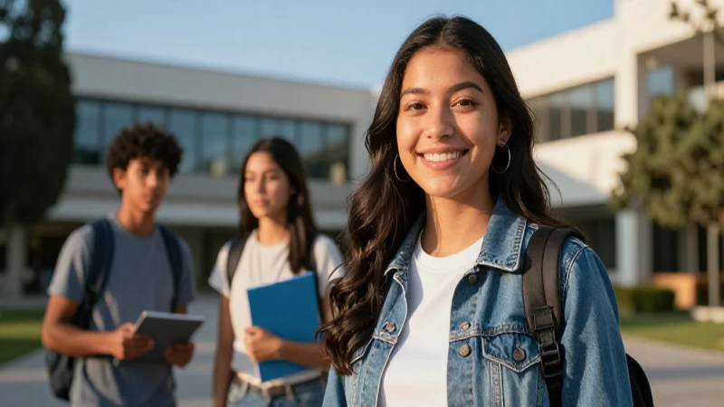 Joven mexicano sonríe con confianza en la universidad