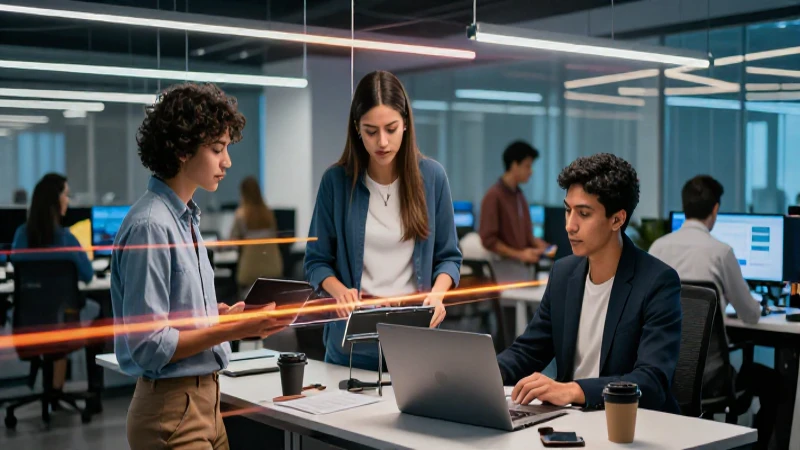 Profesionales mexicanos en tecnología, imagen dinámica y vibrante