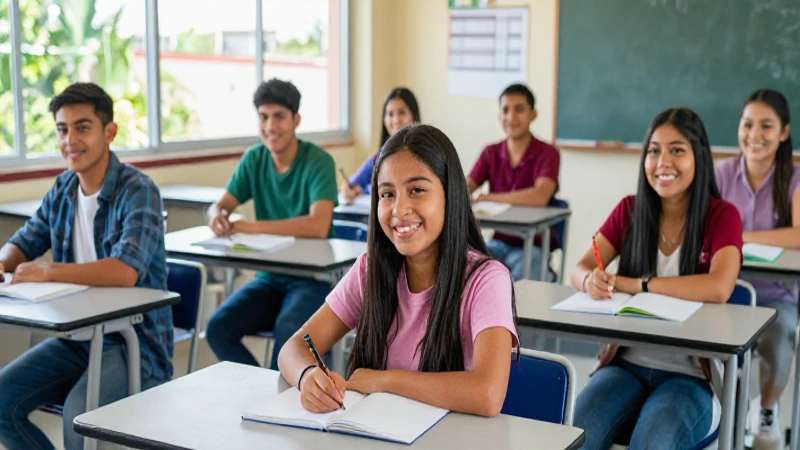 Alumnos mexicanos felices en clase moderna