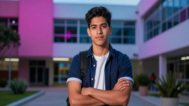Joven mexicano en campus, estilo cinemático