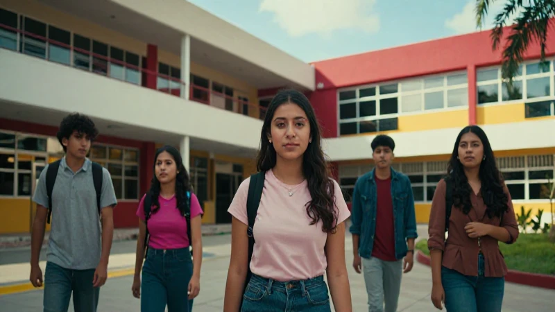 Estudiantes mexicanos en campus moderno y vibrante