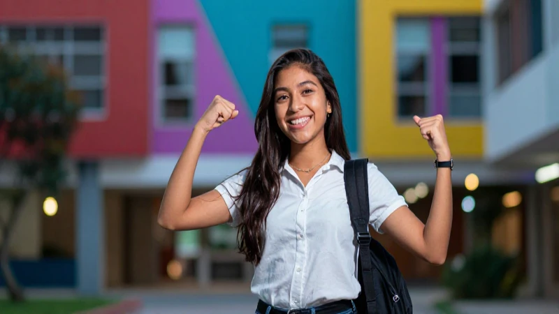Estudiante mexicano entusiasta en campus moderno