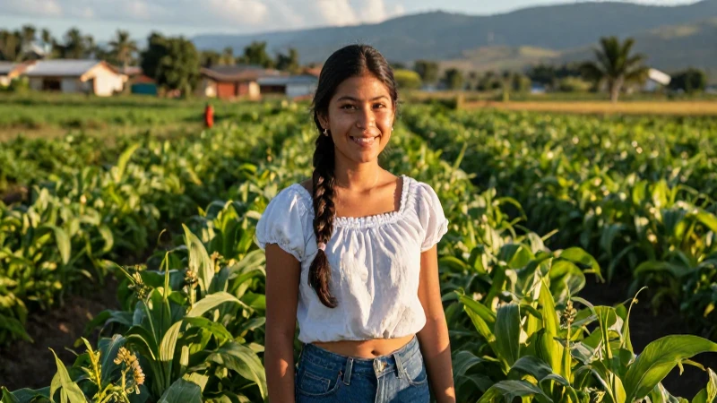 Joven mexicano esperanzado entre cultivos verdes