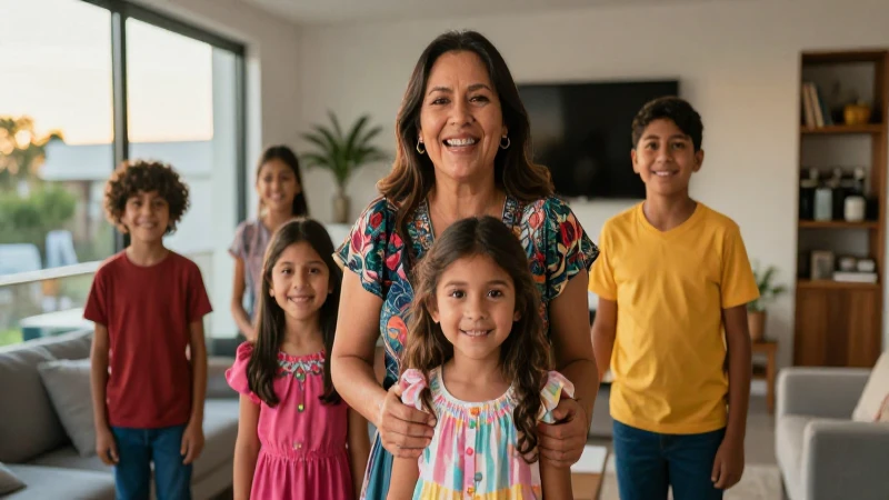 Familia mexicana alegre en hogar moderno