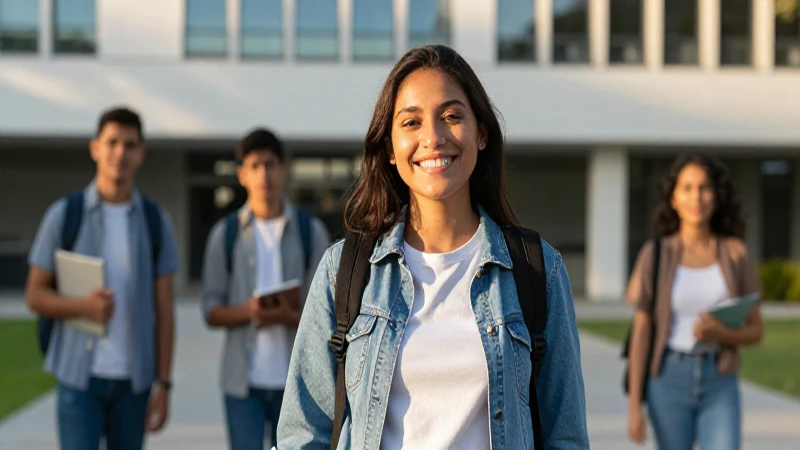 Retrato cinemático de estudiante mexicano sonriente
