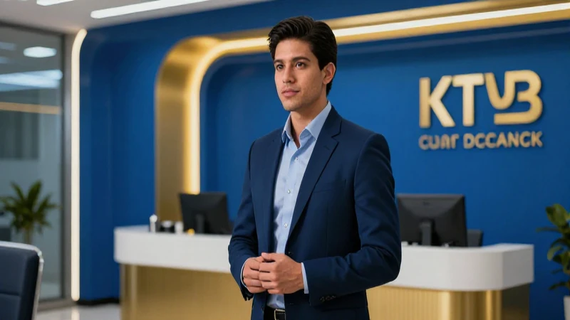 Joven profesional mexicano en oficina bancaria moderna