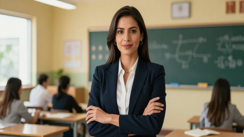 Educadora mexicana profesional en un aula moderna