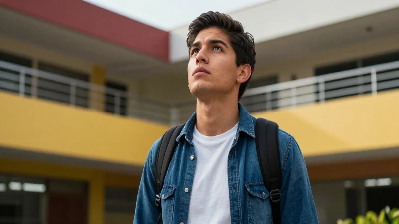 Joven mexicano determinado en campus vibrante