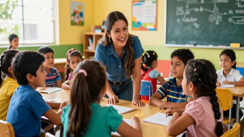 Maestra mexicana enseña a alumnos felices
