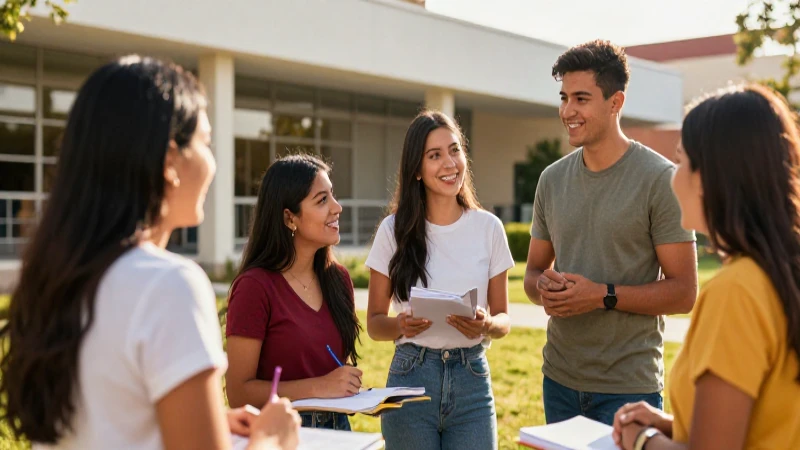 Estudiante mexicano sonríe en campus moderno