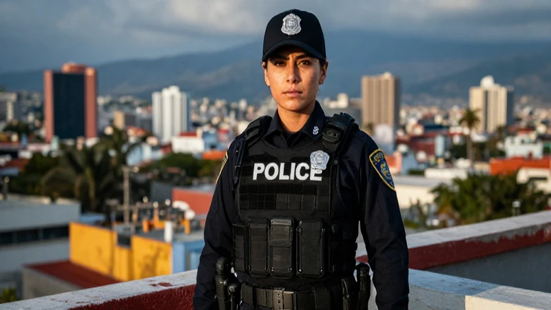 Oficial de policía en México sobre el tejado