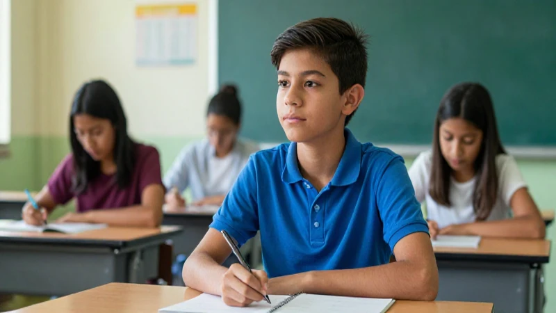 Estudiante mexicano en aula moderna y vibrante