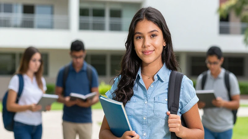 Joven mexicana servidora en campus moderno