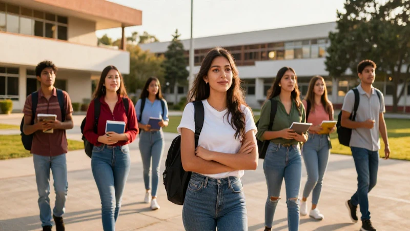 Estudiantes mexicanos ambiciosos en universidad moderna