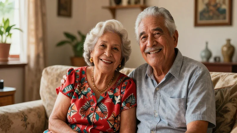 Pareja mexicana alegre en hogar luminoso y detallado