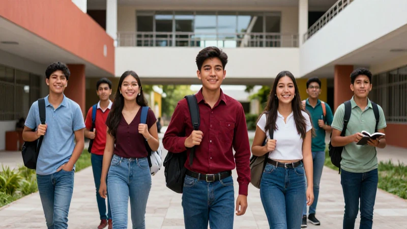 Estudiantes mexicanos en campus, simbolizando futuro y progreso