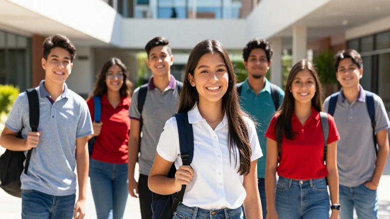 Jóvenes mexicanos sonrientes en campus moderno
