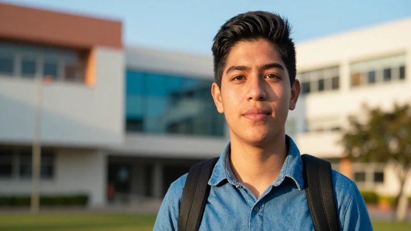 Estudiante mexicano en campus con luz dorada