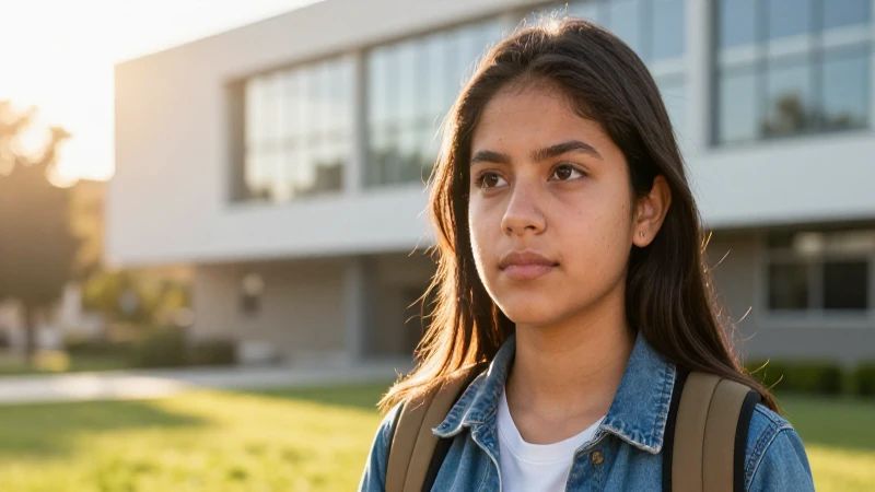 Estudiante mexicano determinado en campus iluminado