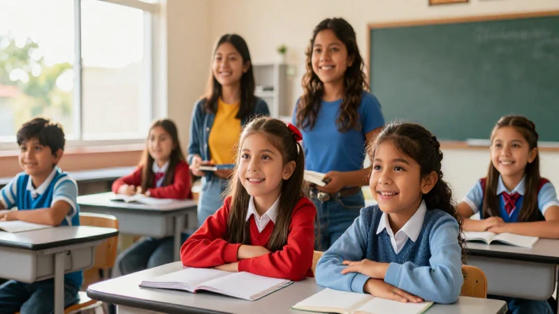 Niños mexicanos son felices en un aula moderna