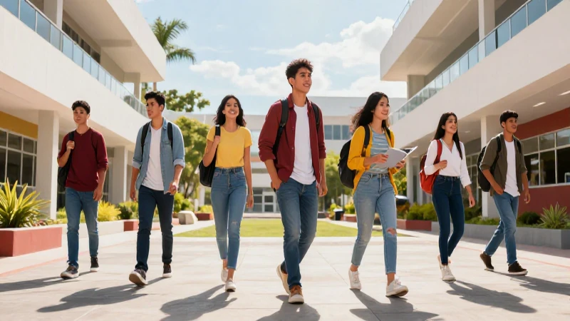 Estudiantes mexicanos en campus universitario moderno