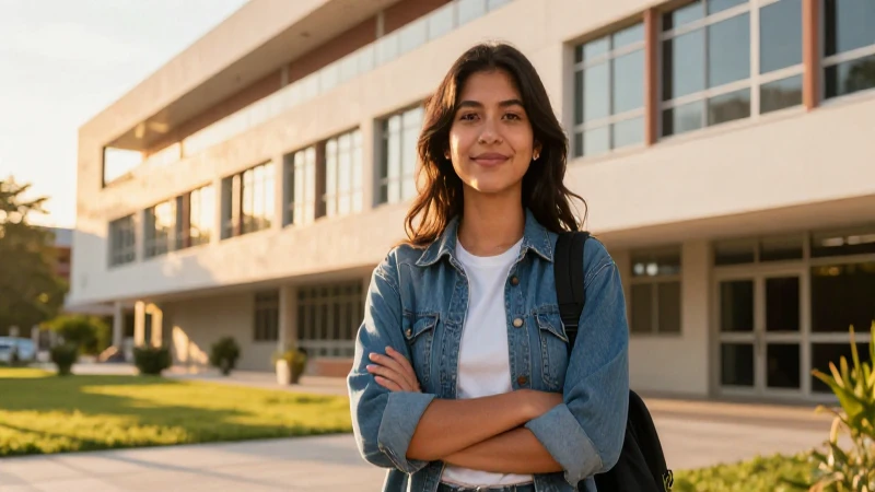 Estudiante mexicano en campus con luz dorada