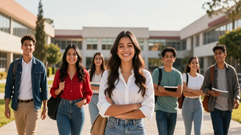 Estudiantes universitarios mexicanos en un campus moderno