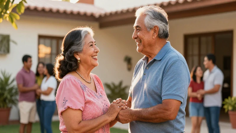 Pareja mexicana feliz en casa moderna y dorada