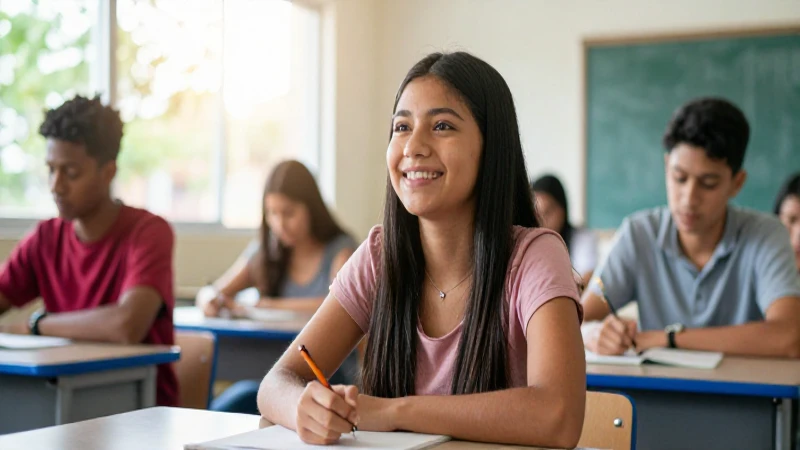 Estudiante mexicano aspiracional en aula brillante
