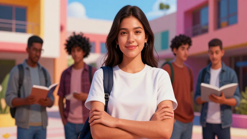Ilustración de estudiante mexicano en campus moderno