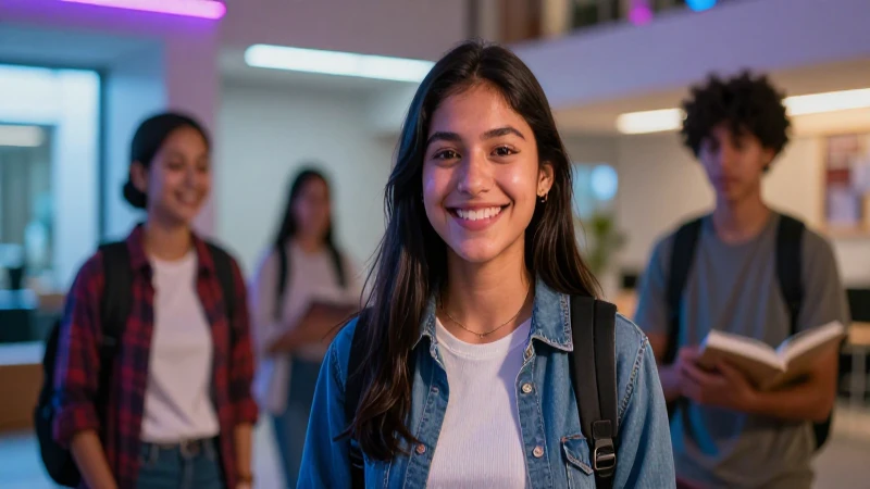 Sonrisa mexicana en campus universitario moderno