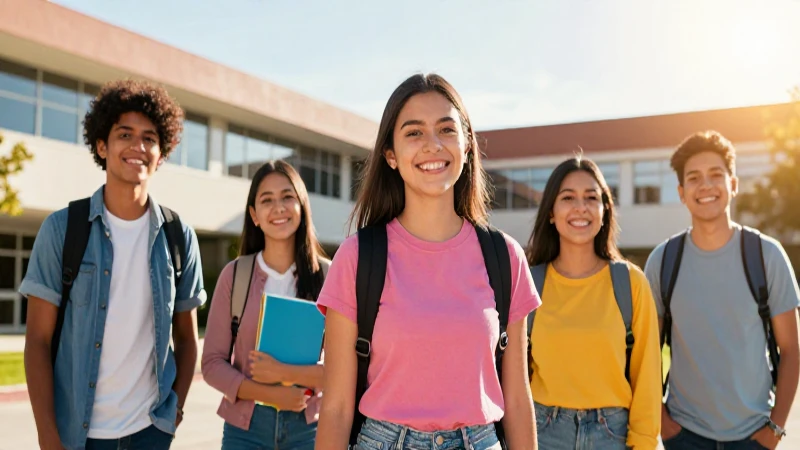 Estudiante mexicana sonriendo en campus moderno