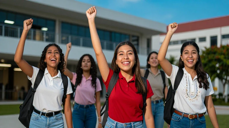 Estudiante mexicana exitosa en campus vibrante