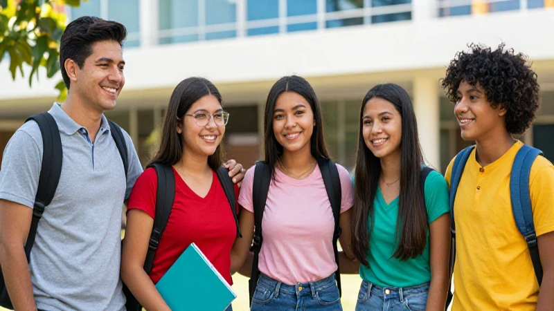 Joven estudiante sonriente en campus moderno