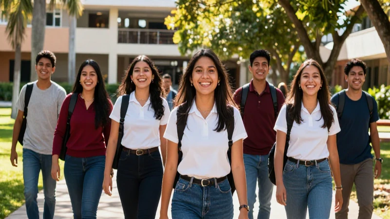 Estudiantes mexicanos ambiciosos en vibrante campus