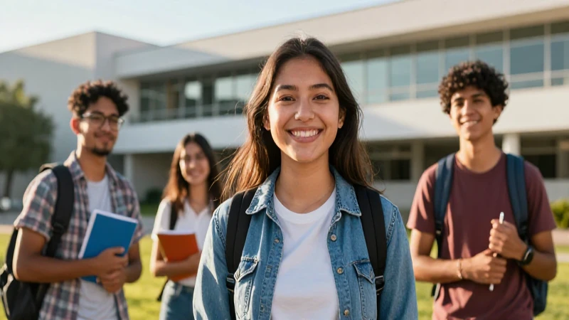 Estudiante mexicano sonriendo bajo luz dorada