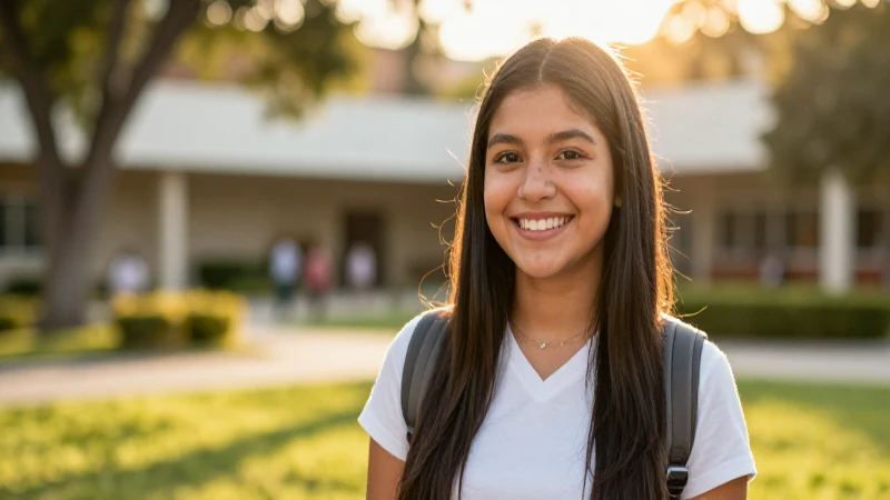 Estudiante mexicano optimista bajo luz dorada