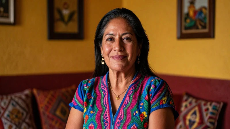 Mujer mexicana feliz en casa con estilo cinematográfico