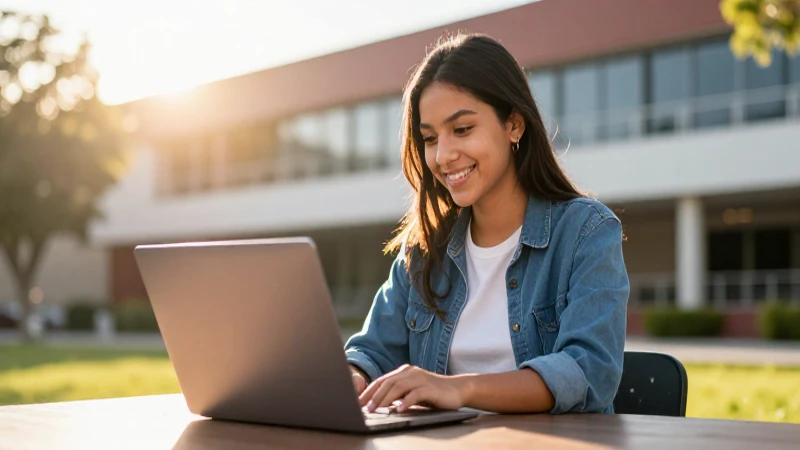 Joven estudiante mexicano exitoso en campus moderno