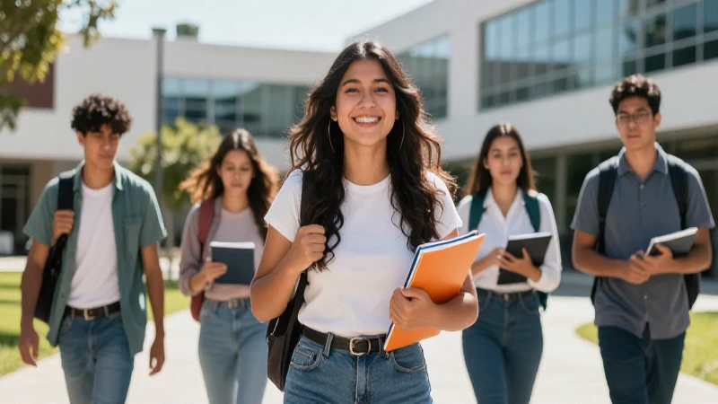 Estudiante mexicano en campus brillante, con sensación de oportunidad