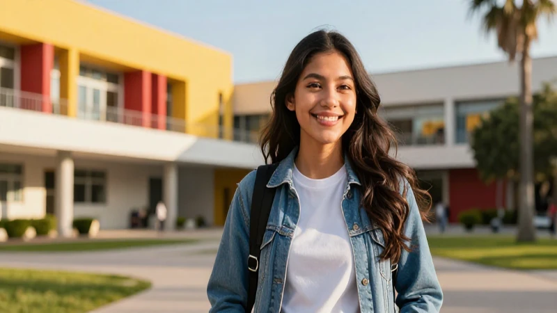 Estudiante mexicano alegre en campus moderno