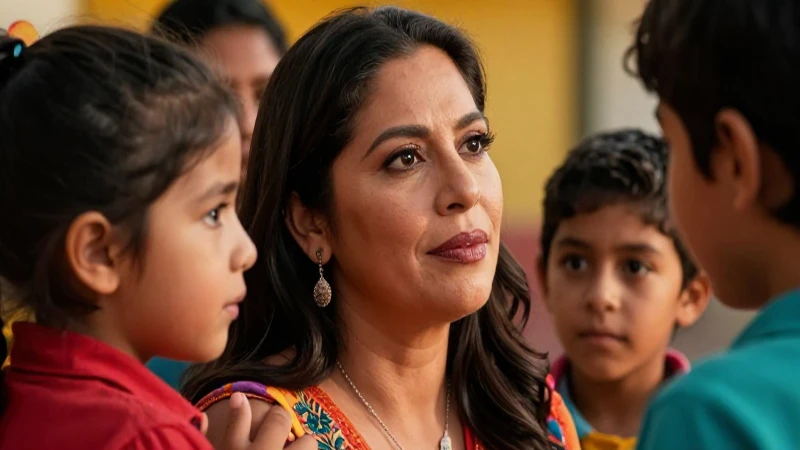 Madre mexicana y sus hijos en luz vibrante