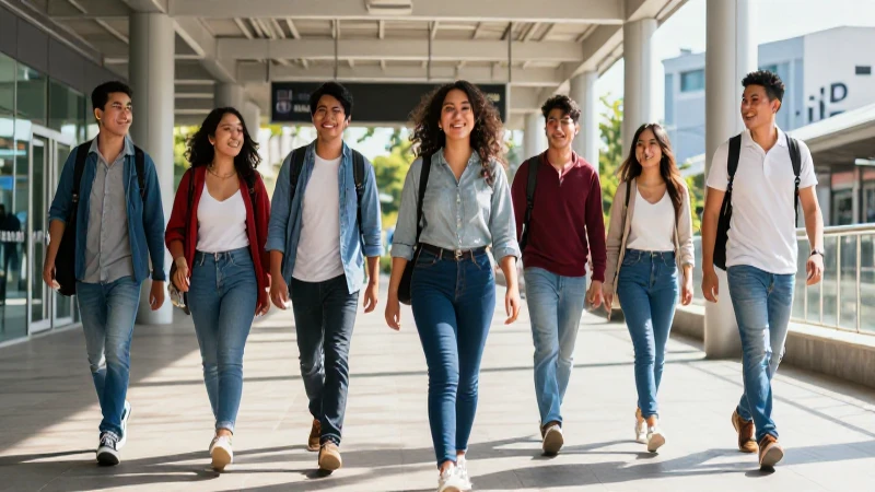 Estudiante mexicano optimista camina en ciudad vibrante