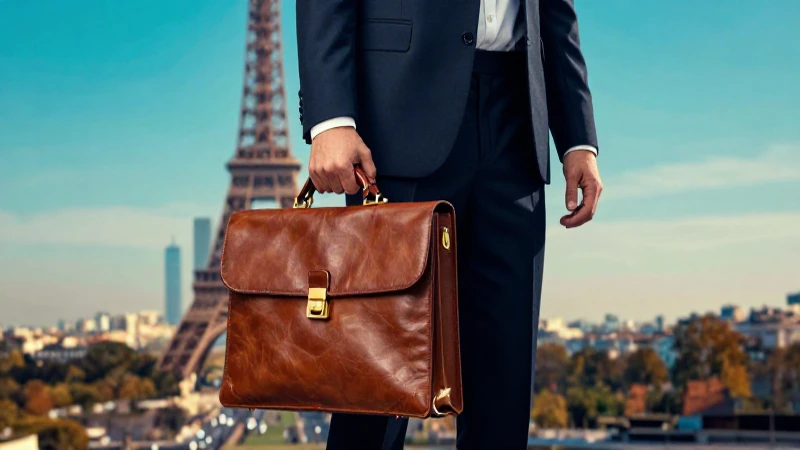 Hombre profesional en París con maletín de lujo